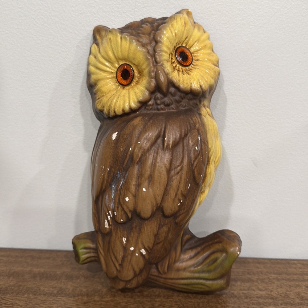 Vintage Owl Wall Plaque 1970's Wall Decor Mid Century Modern MCM Kitschy Heavy